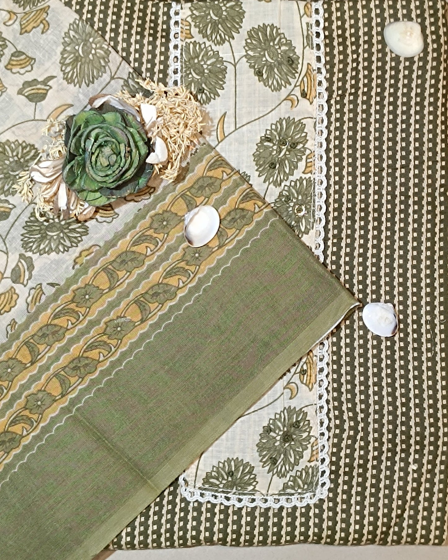 Green And White Mal Cotton printed fabric Unstitched Salwar Suit
