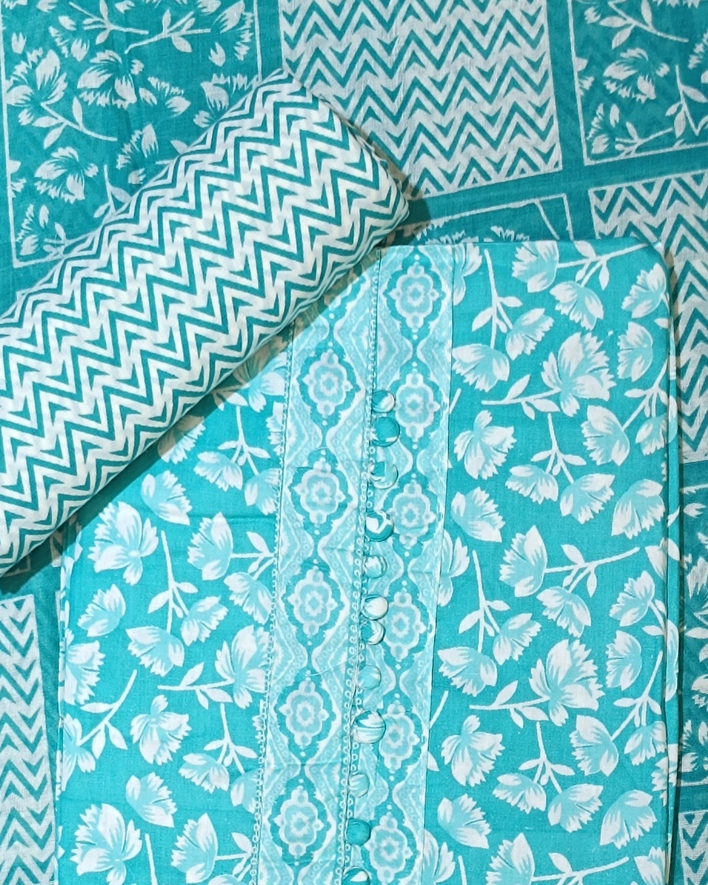 Blue Mal Cotton printed fabric Unstitched Salwar Suit
