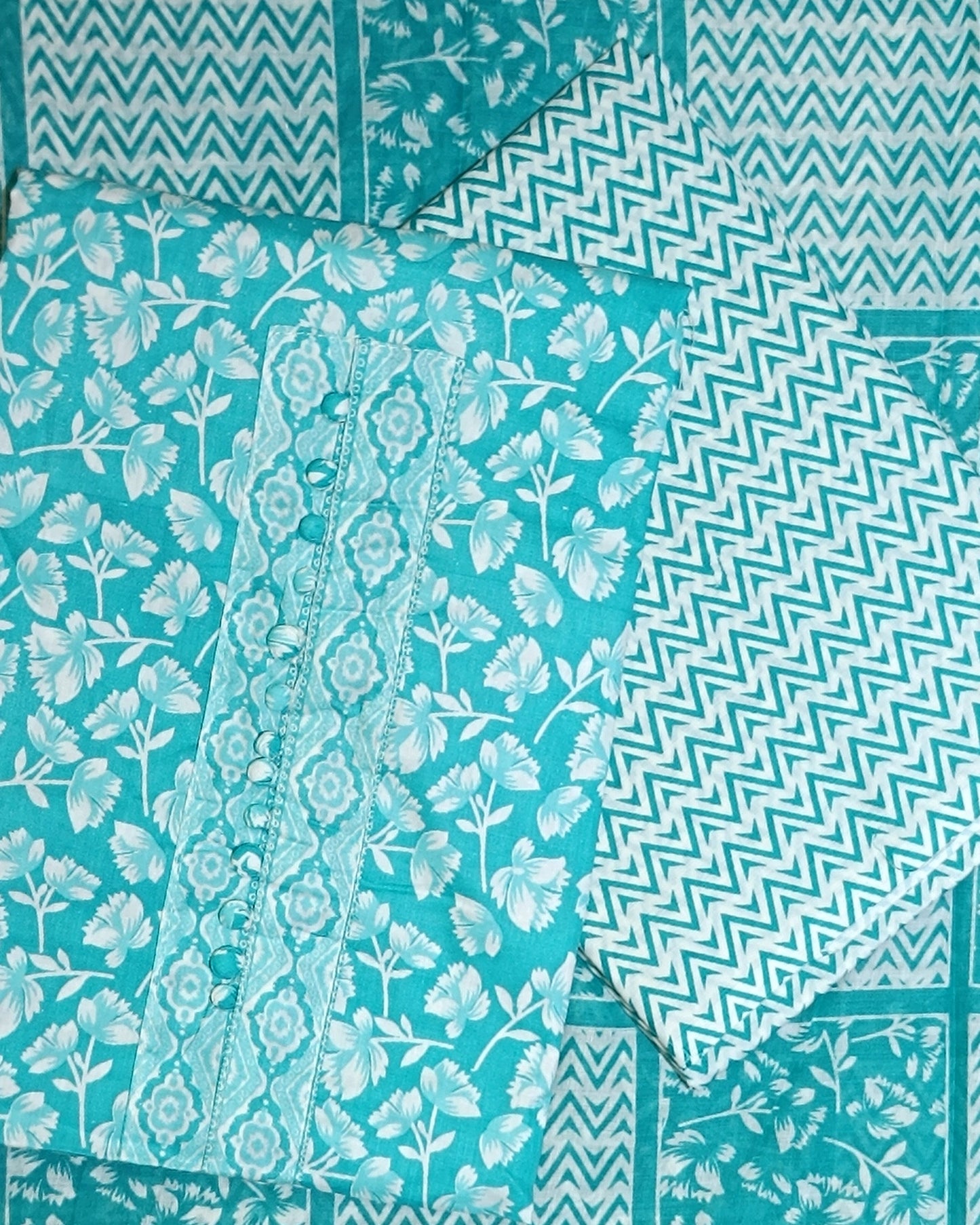 Blue Mal Cotton printed fabric Unstitched Salwar Suit
