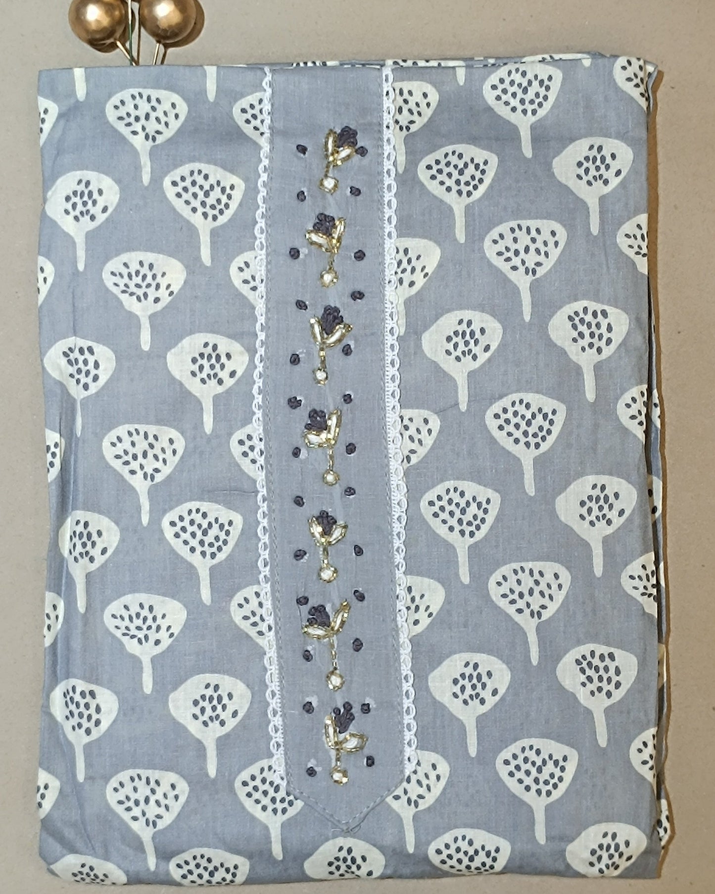 Light grey Mal Cotton printed fabric Unstitched Salwar Suit