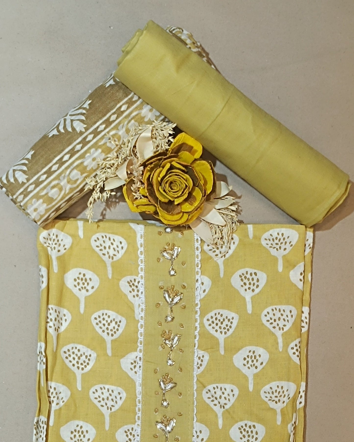 Light Yellow Mal Cotton printed fabric Unstitched Salwar Suit