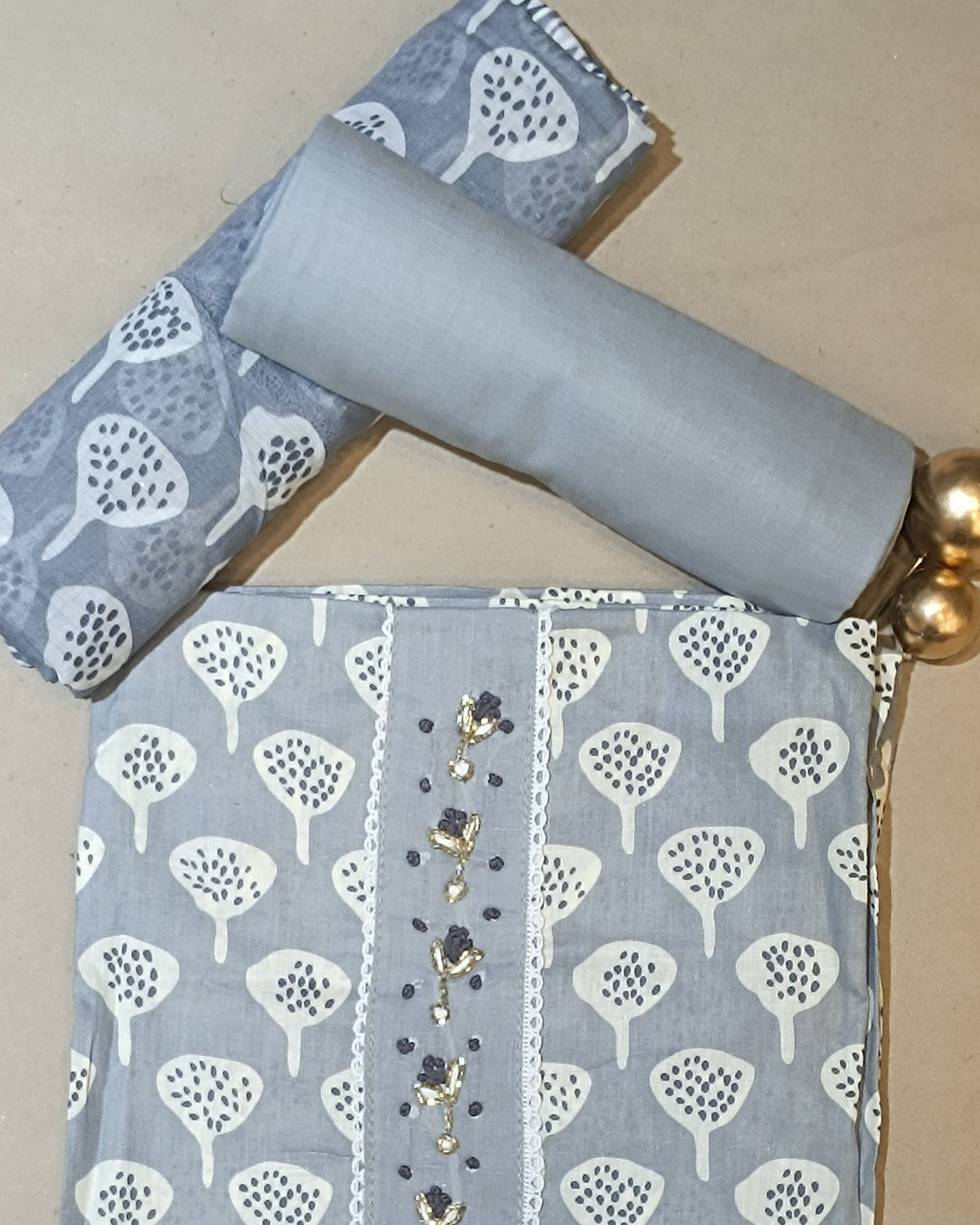 Light grey Mal Cotton printed fabric Unstitched Salwar Suit