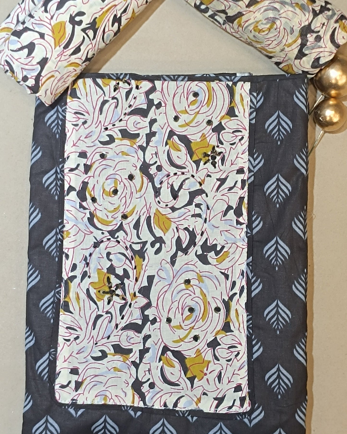 black Mal Cotton printed fabric Unstitched Salwar Suit