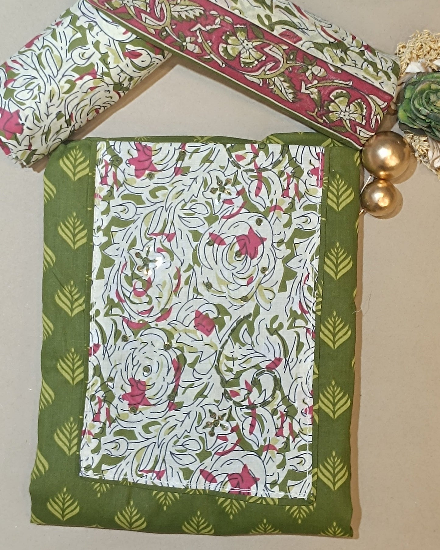 Green Mal Cotton printed fabric Unstitched Salwar Suit