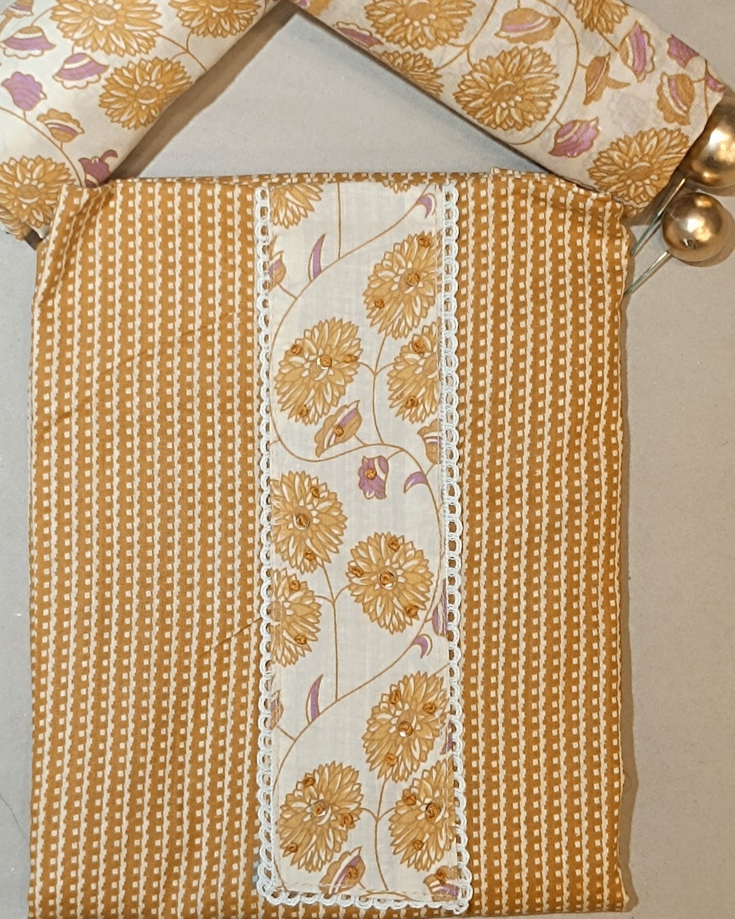Orange And White Mal Cotton printed fabric Unstitched Salwar Suit