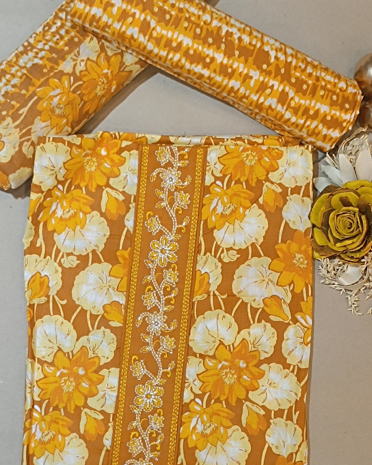 Dark Yellow Mal Cotton printed fabric Unstitched Salwar Suit