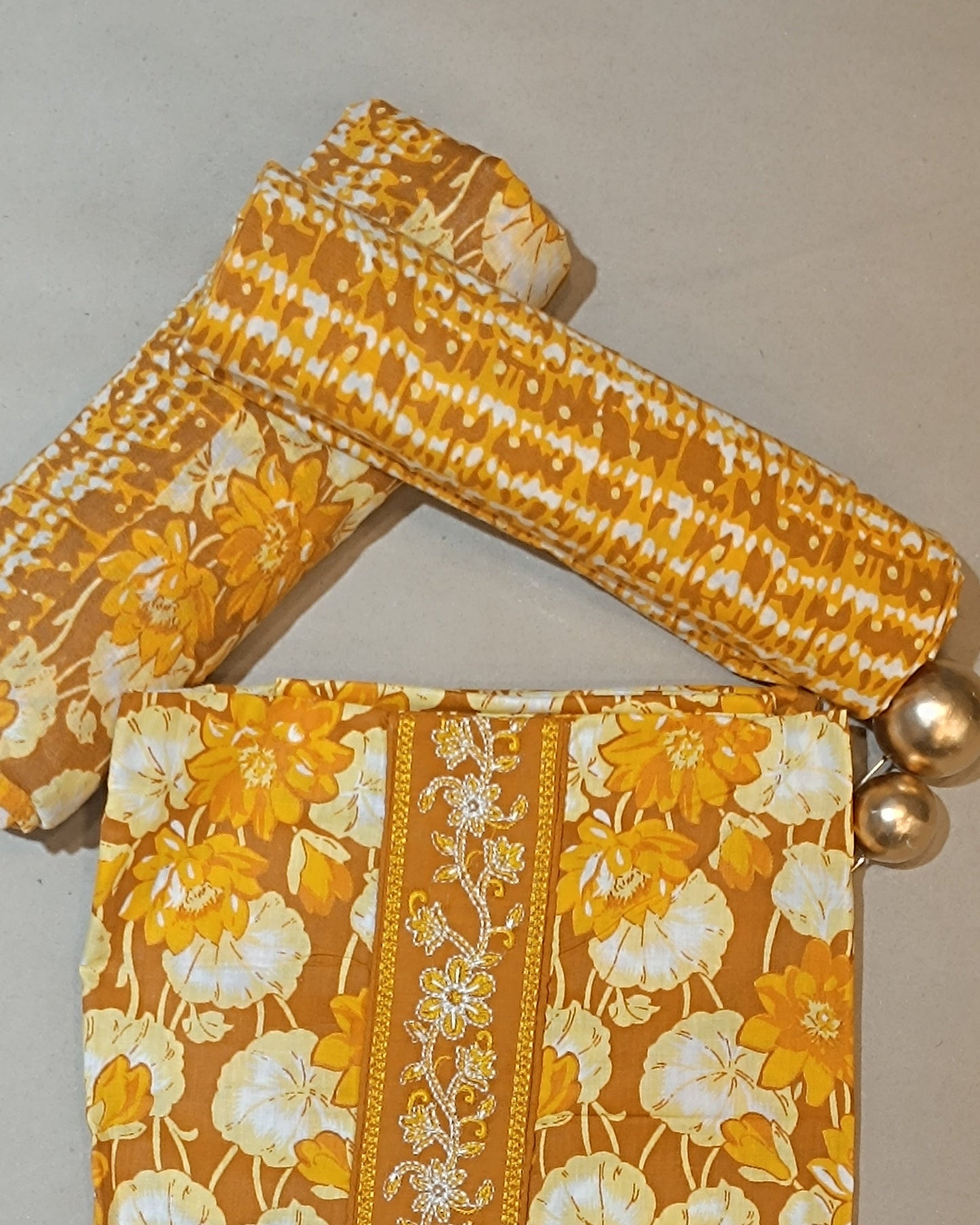 Dark Yellow Mal Cotton printed fabric Unstitched Salwar Suit