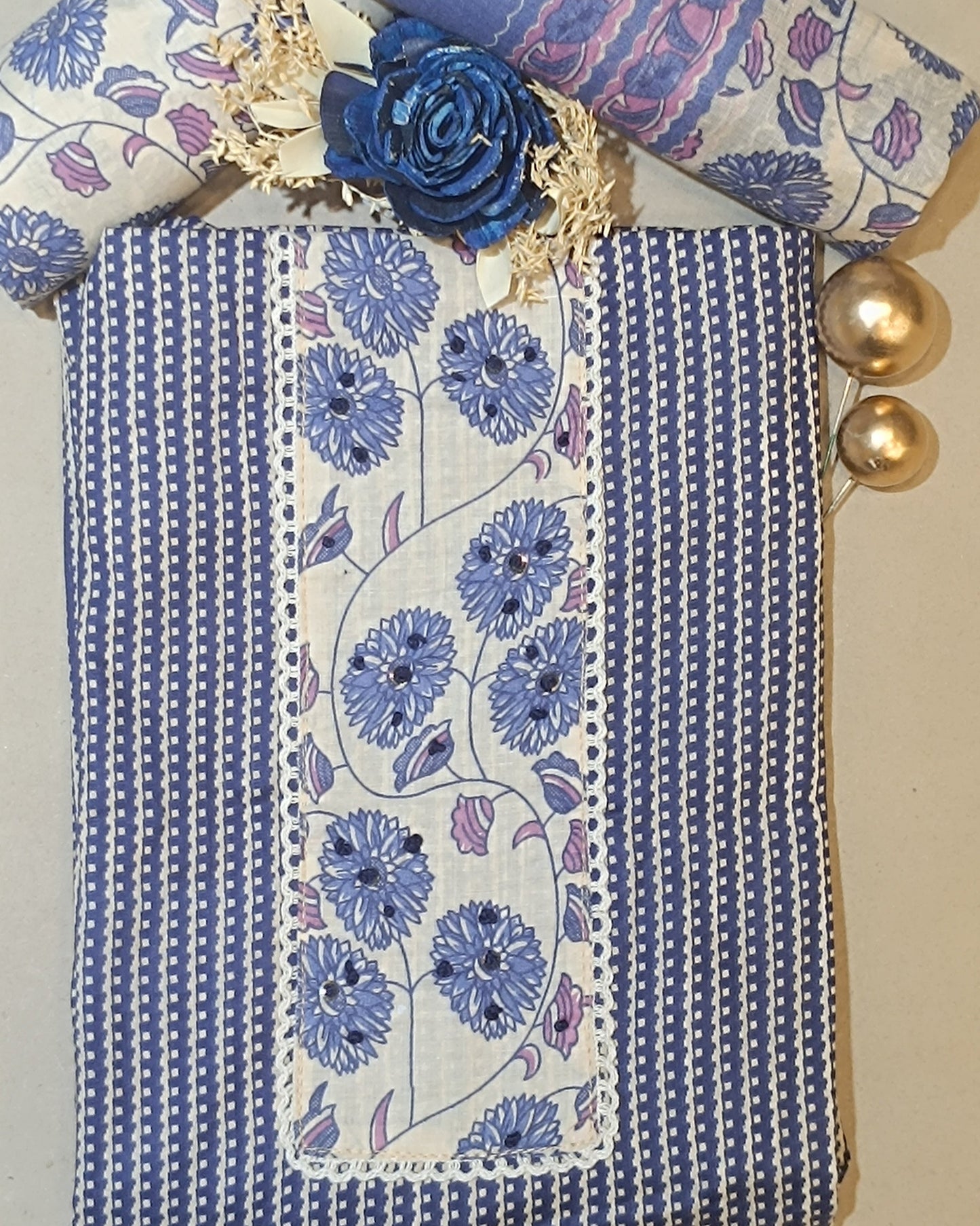 Violet And White Mal Cotton printed fabric Unstitched Salwar Suit