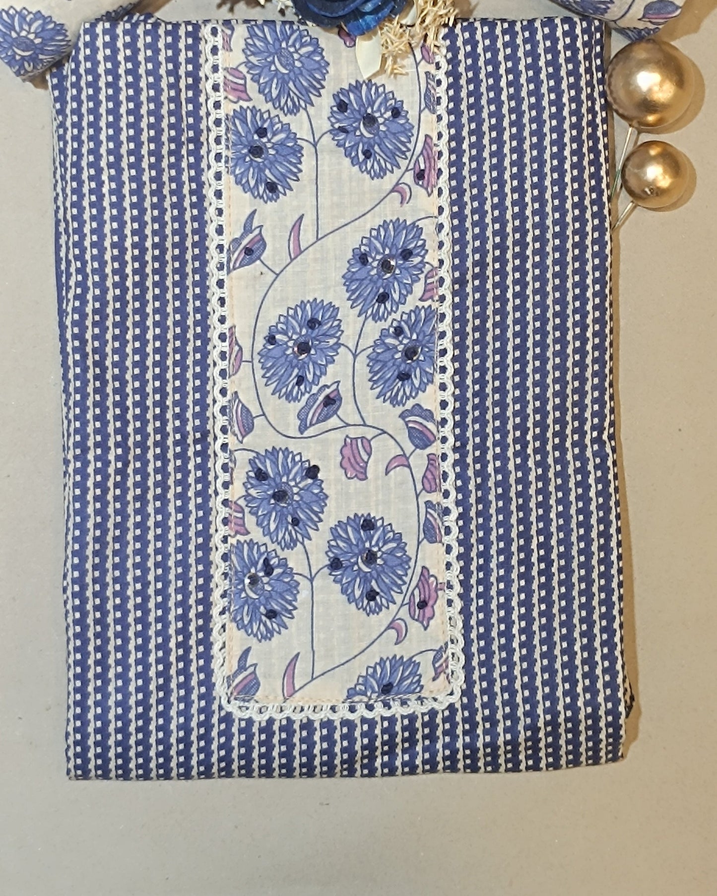 Violet And White Mal Cotton printed fabric Unstitched Salwar Suit