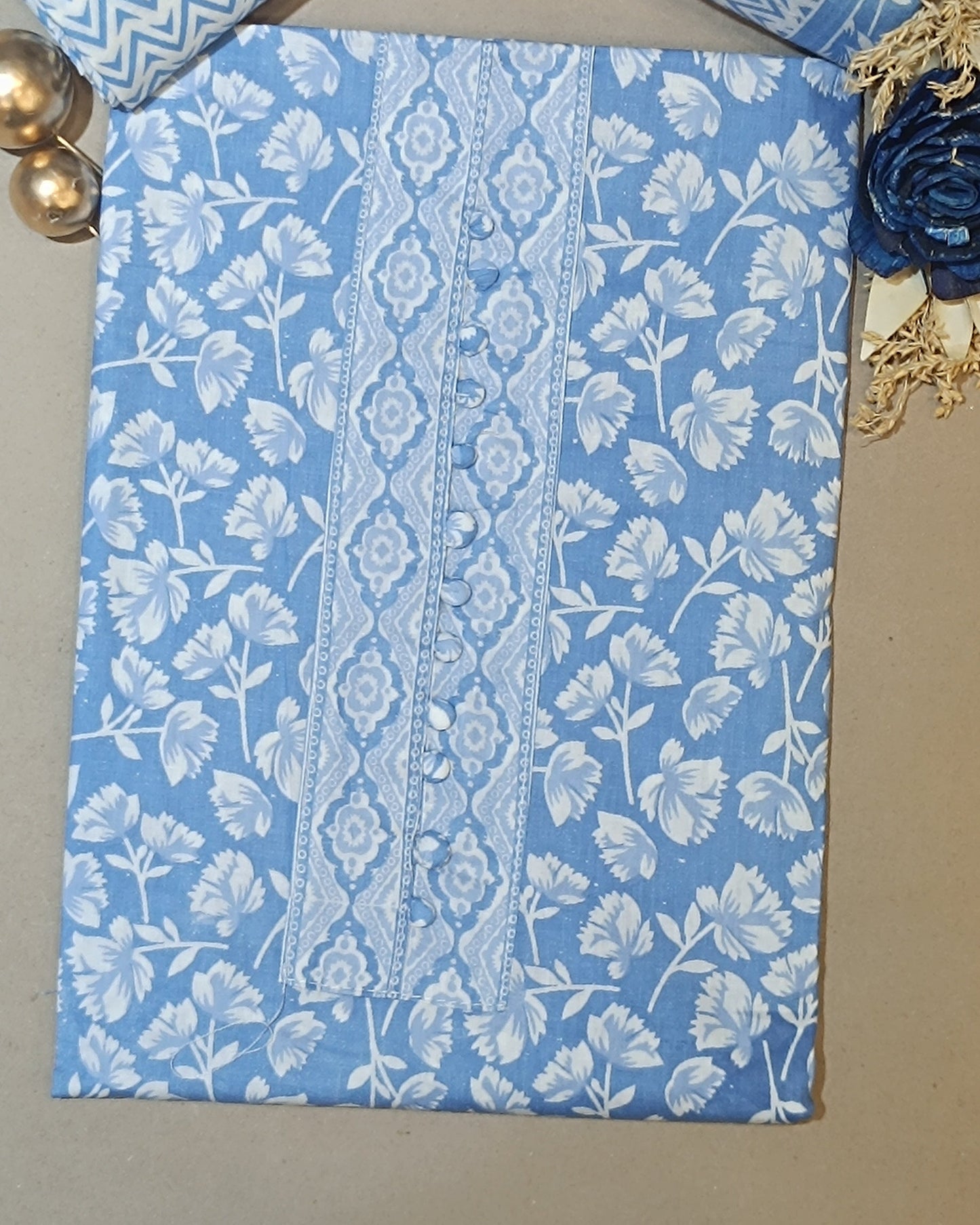 Blue And White Mal Cotton printed fabric Unstitched Salwar Suit