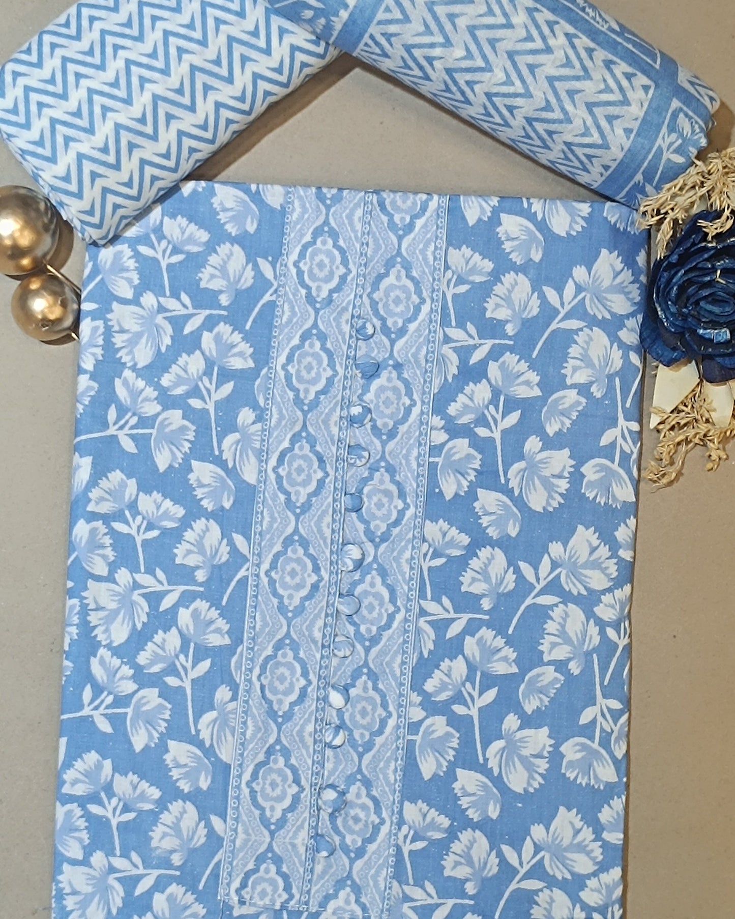 Blue And White Mal Cotton printed fabric Unstitched Salwar Suit
