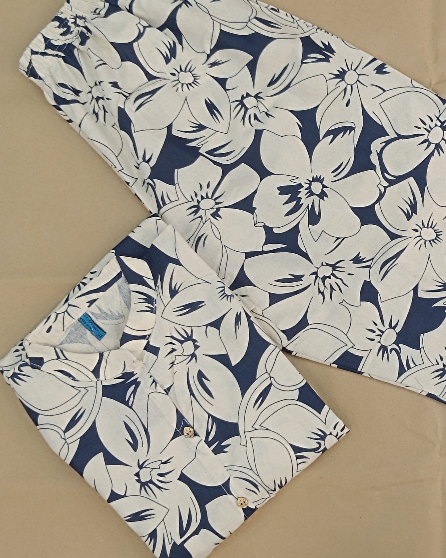 Cream Printed Cotton Flex Ready Made Co-ord Set