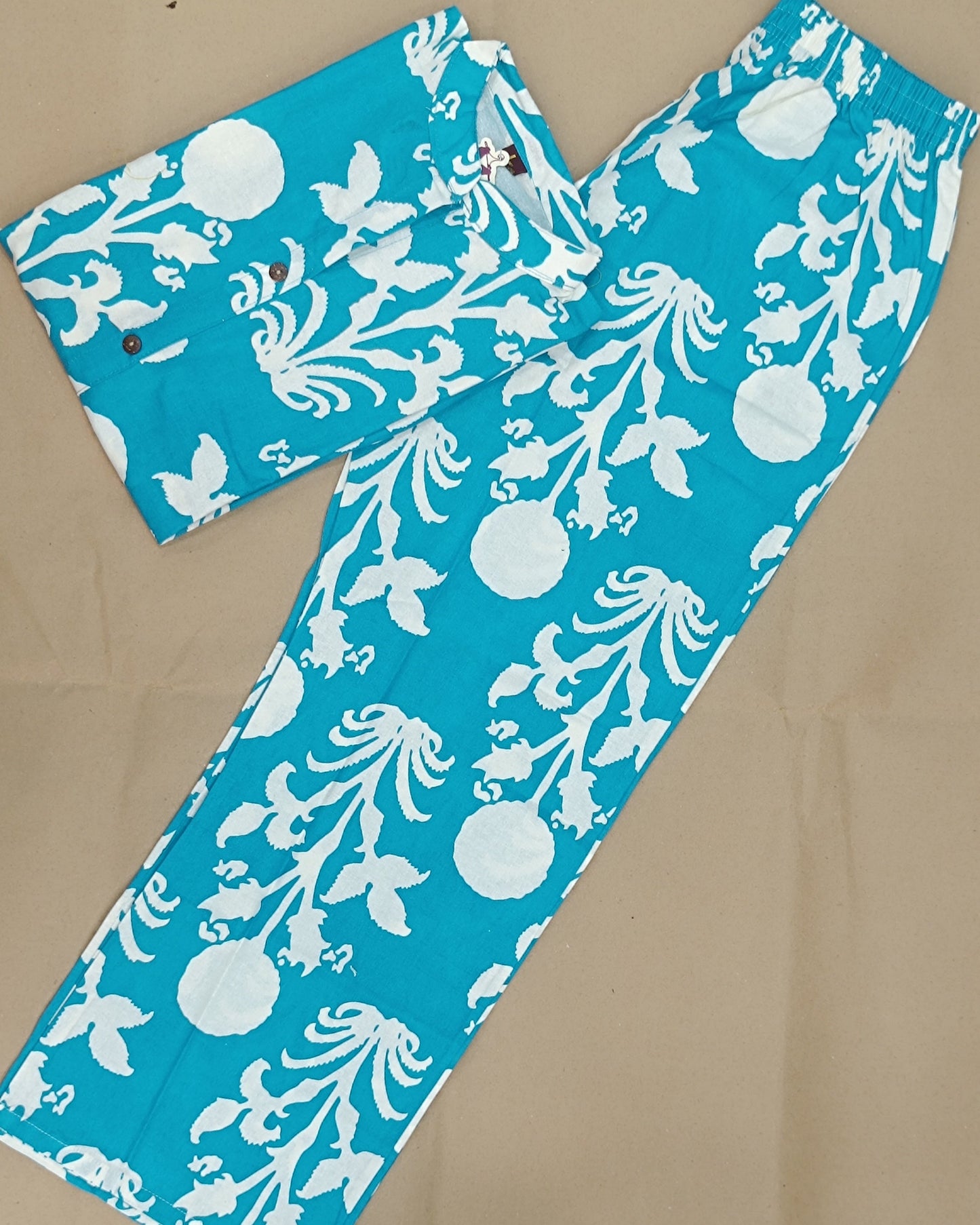 Sky Blue Printed Cotton Flex Ready Made Co-ord Set