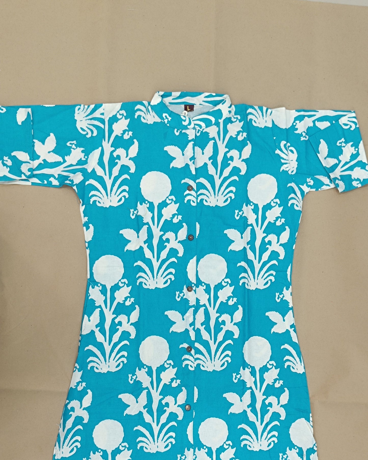 Sky Blue Printed Cotton Flex Ready Made Co-ord Set