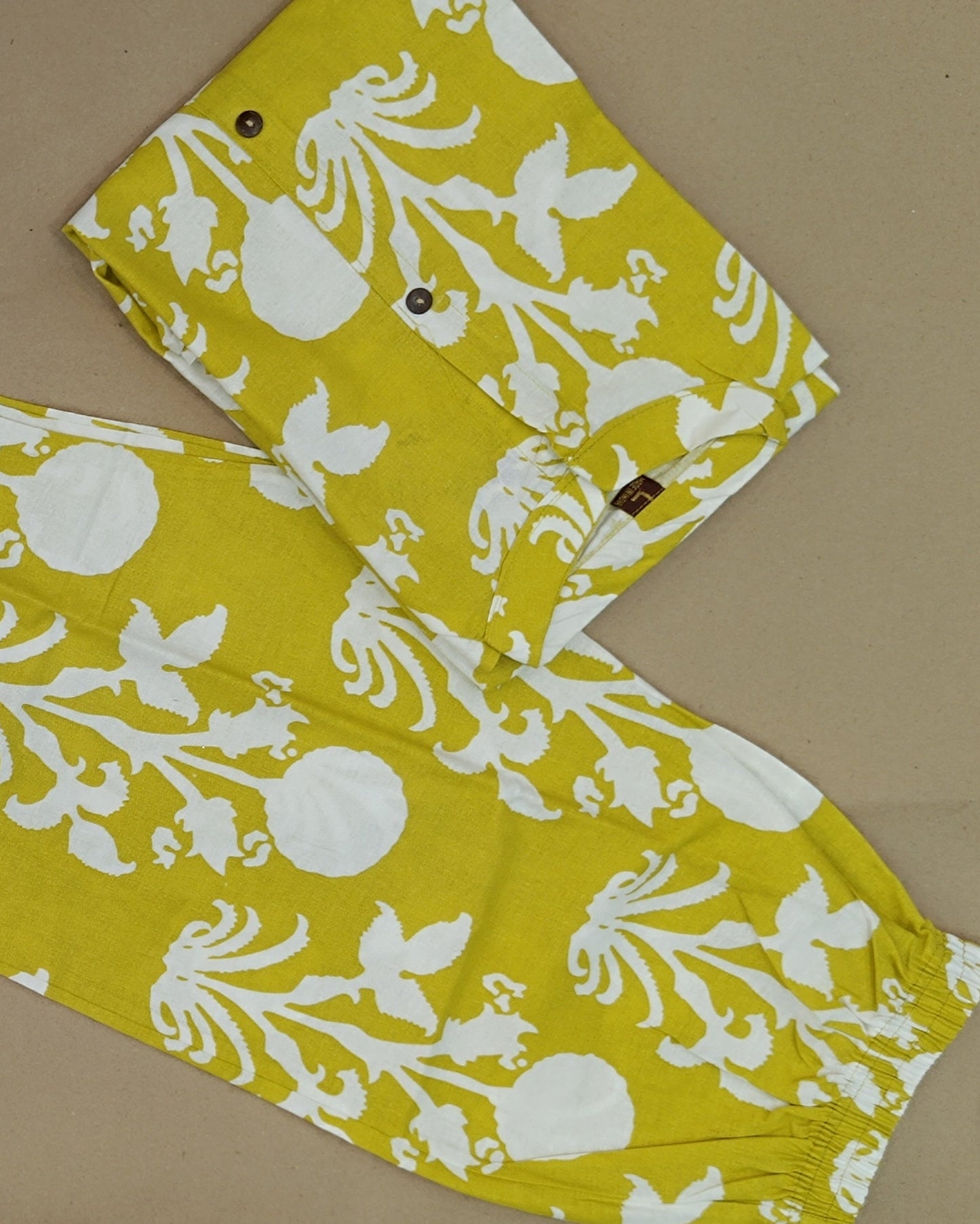 Yellow Printed Cotton Flex Ready Made Co-ord Set