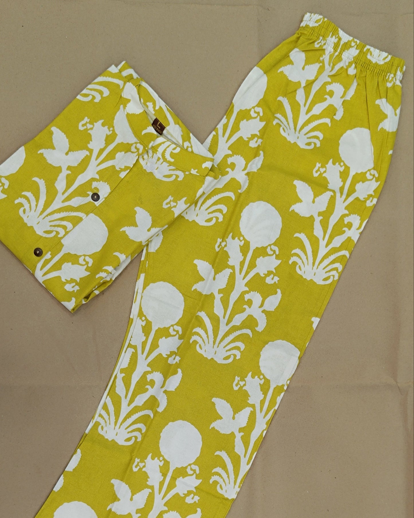 Yellow Printed Cotton Flex Ready Made Co-ord Set
