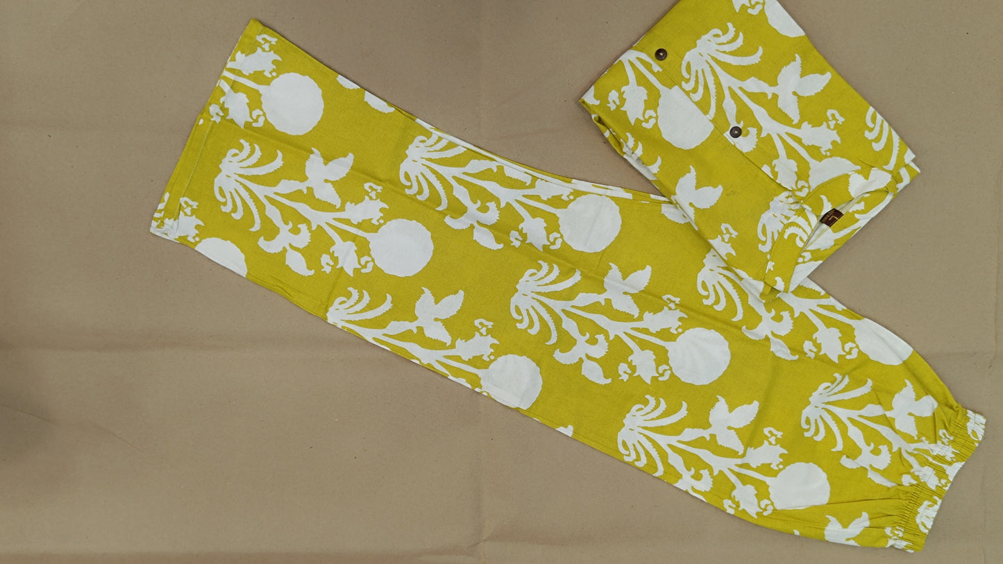 Yellow Printed Cotton Flex Ready Made Co-ord Set