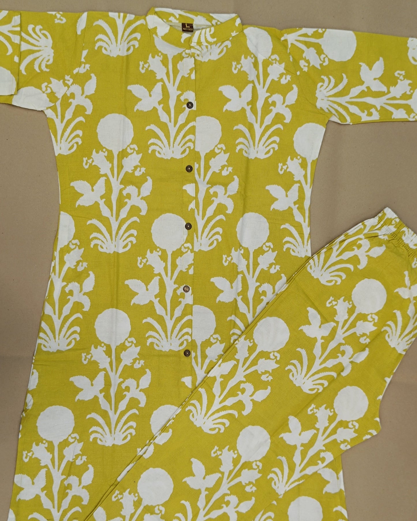 Yellow Printed Cotton Flex Ready Made Co-ord Set