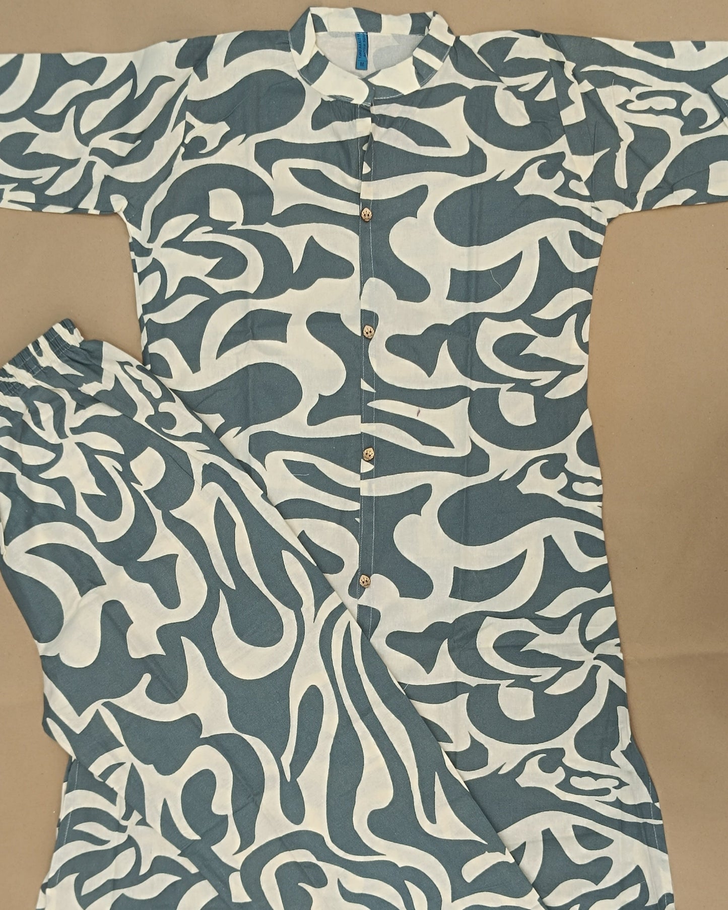 Dark Blue Printed Cotton Flex Ready Made Co-ord Set