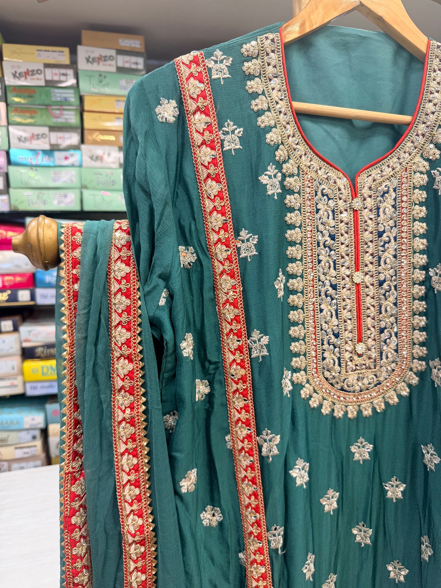 Elegance in Teal – Embroidered Unstitched Suit Set
