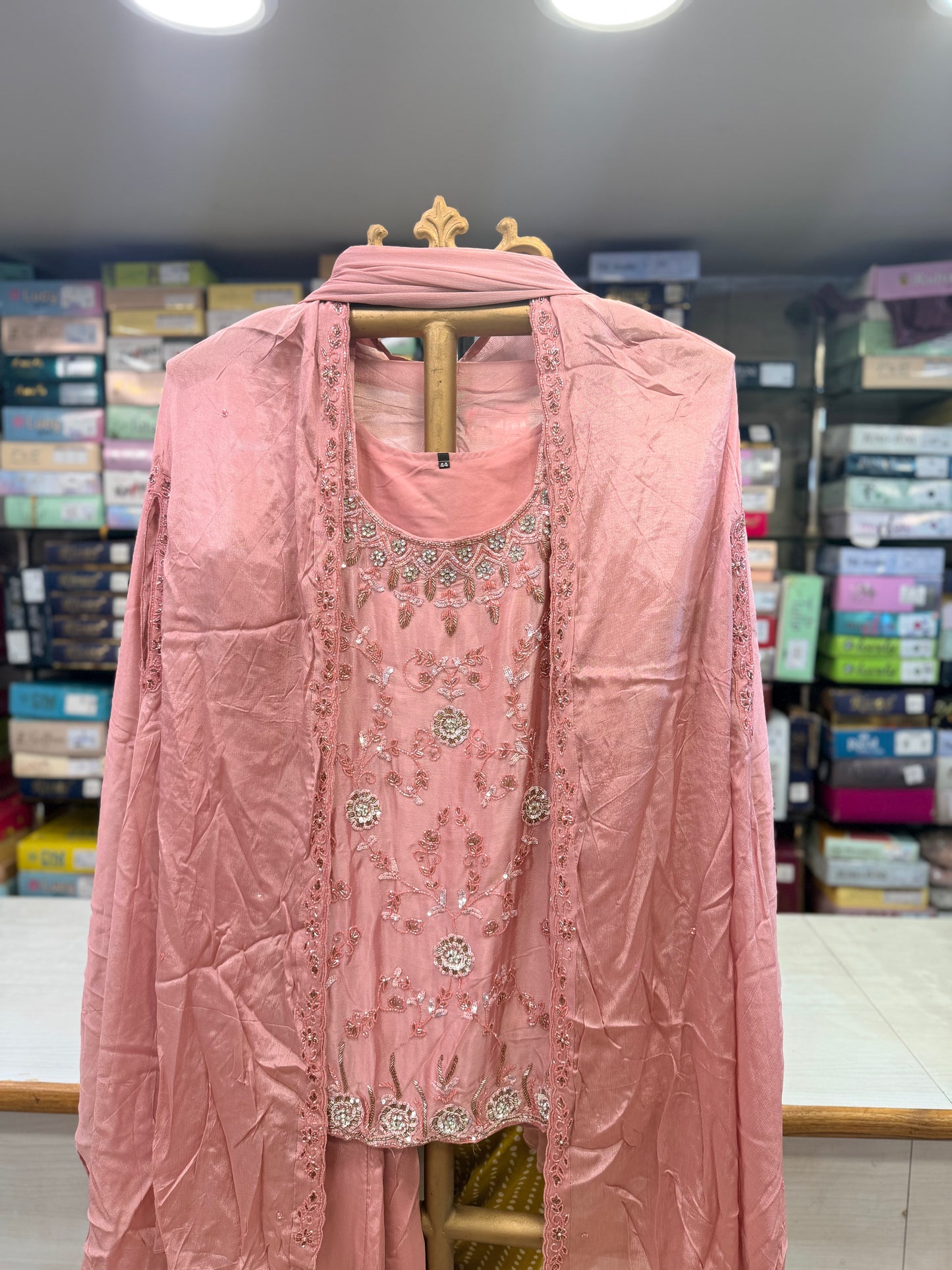 Pure Fabric Dusty Pink Embroidered Shrug Set