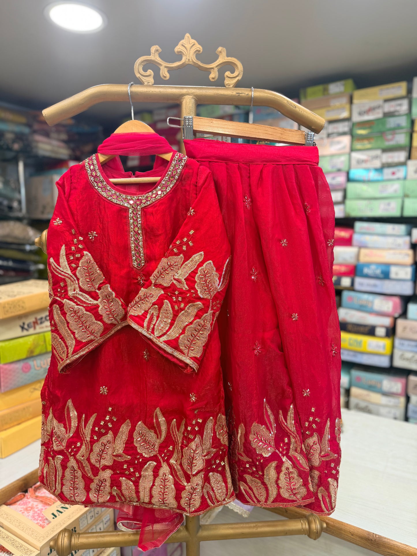 Rani Pink Heavy Gold Sequin Embroidered Suit Se