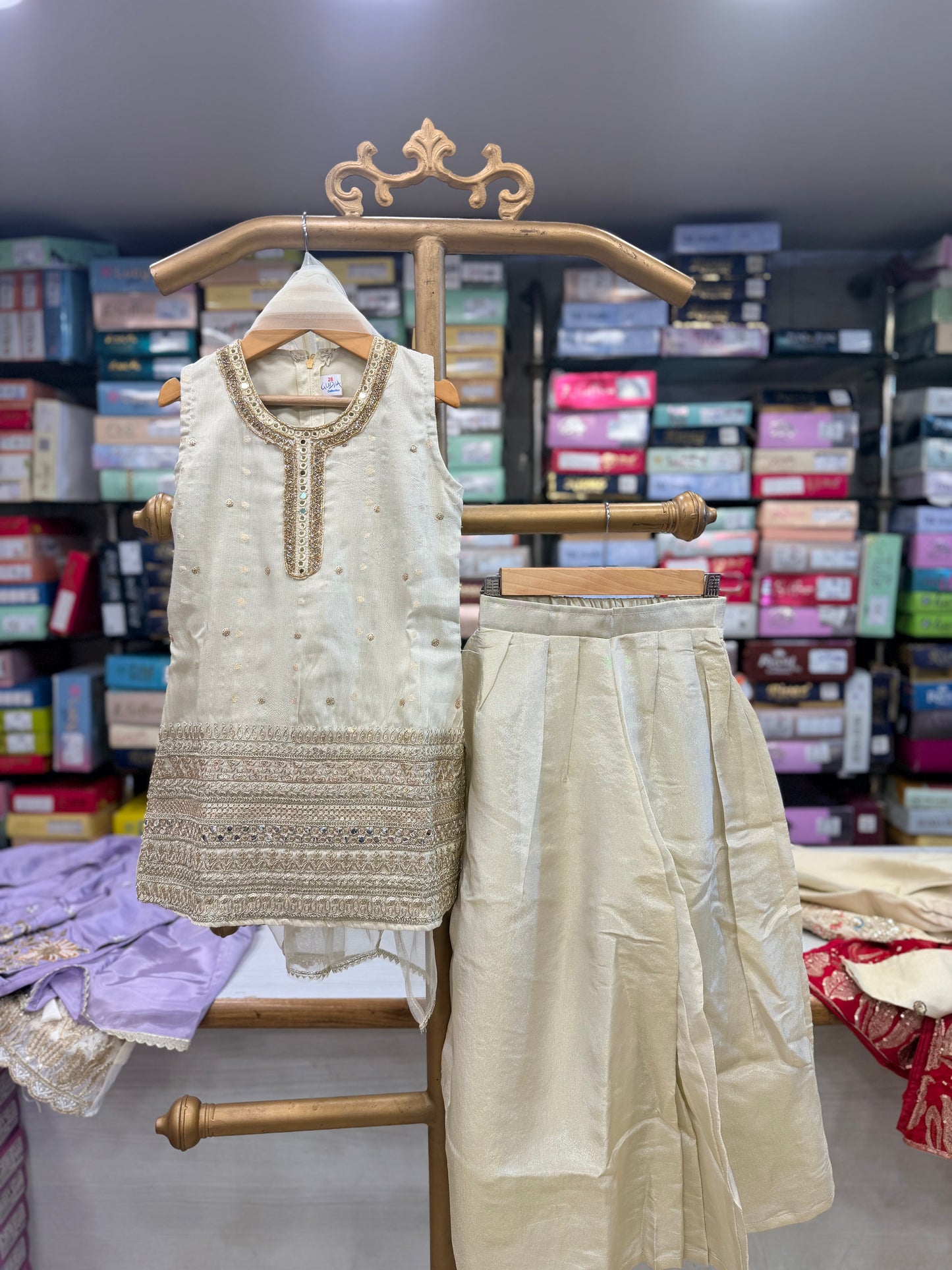 Ivory & Heavy Gold Sequin Embroidered Suit Set