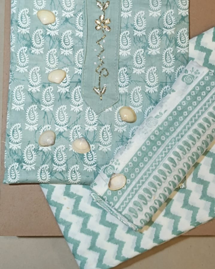 Light Sky Blue Mal Cotton printed fabric Unstitched Salwar Suit