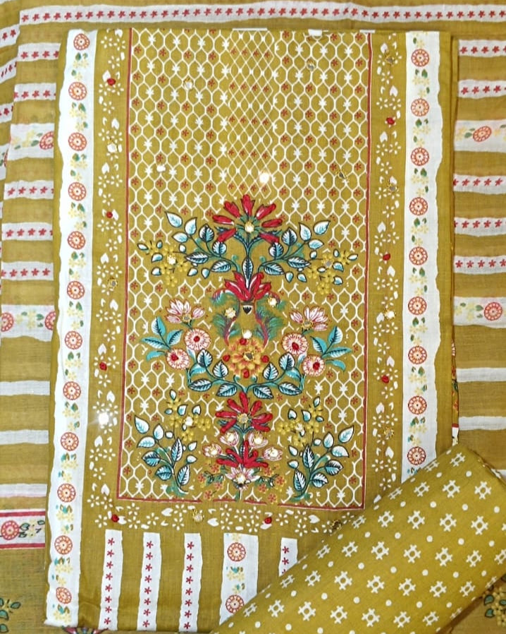 Mustard Yellow Mal Cotton printed fabric Unstitched Salwar Suit