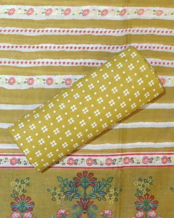 Mustard Yellow Mal Cotton printed fabric Unstitched Salwar Suit