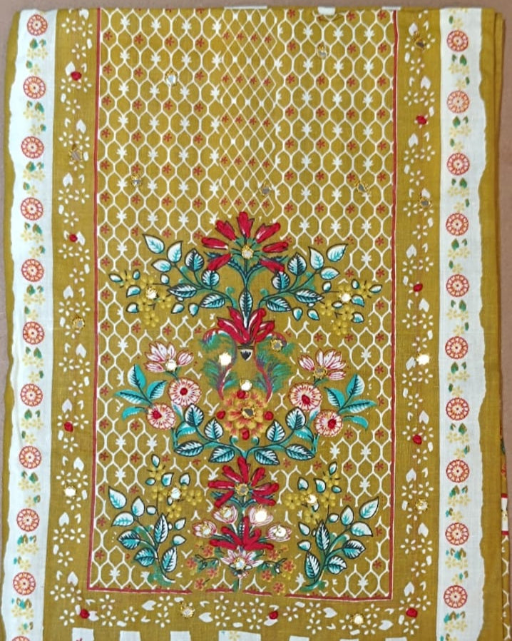 Mustard Yellow Mal Cotton printed fabric Unstitched Salwar Suit