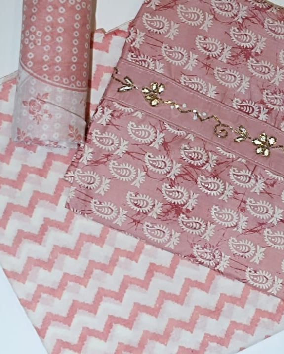 Dark Pink Mal Cotton printed fabric Unstitched Salwar Suit