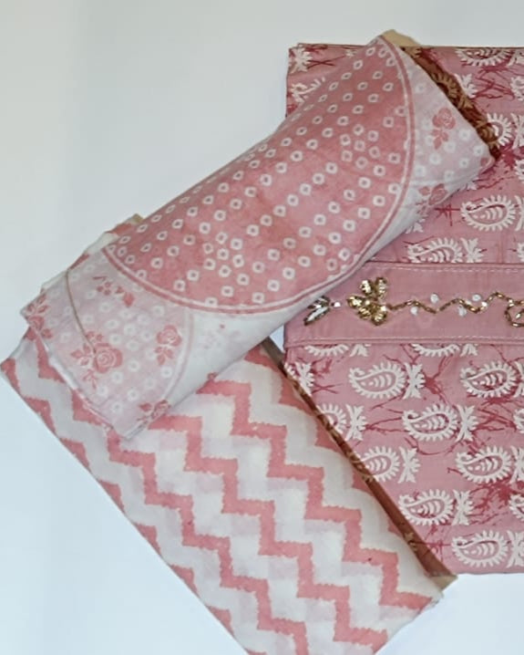 Dark Pink Mal Cotton printed fabric Unstitched Salwar Suit