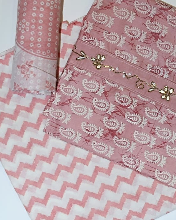 Dark Pink Mal Cotton printed fabric Unstitched Salwar Suit
