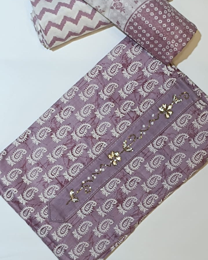 Purple Mal Cotton printed fabric Unstitched Salwar Suit
