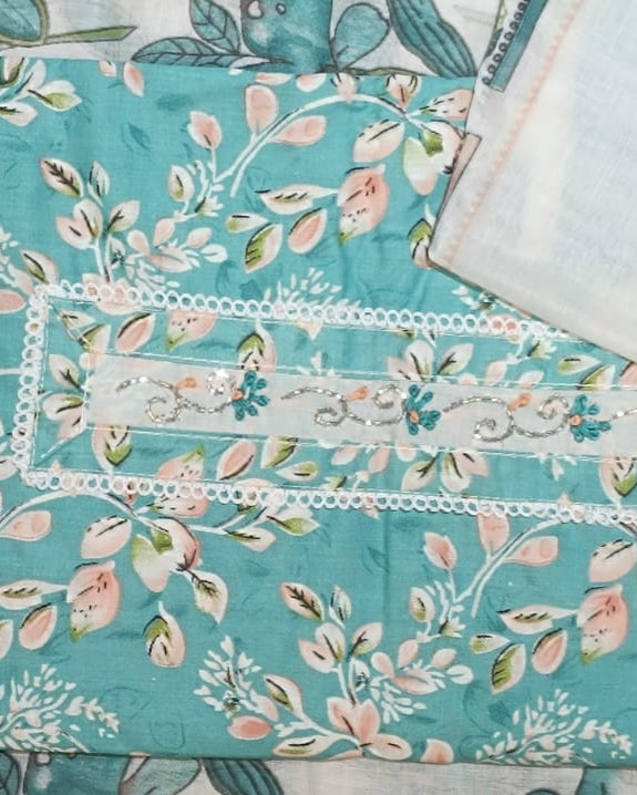 Blue and white Mal Cotton printed fabric Unstitched Salwar Suit