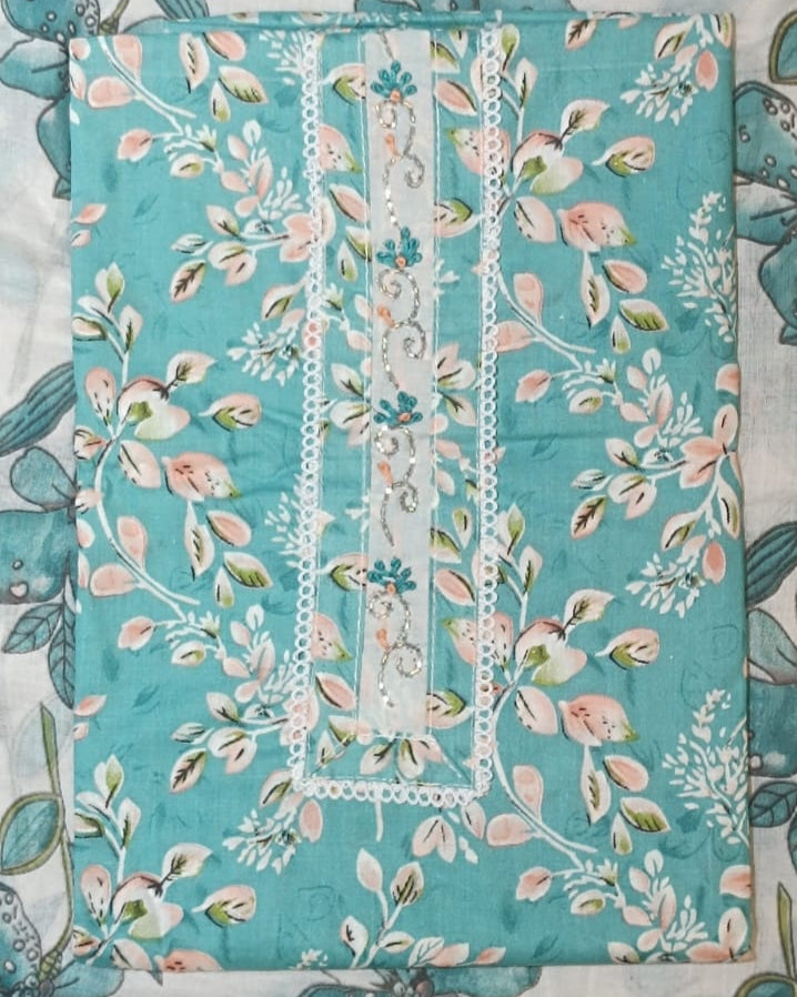 Blue and white Mal Cotton printed fabric Unstitched Salwar Suit