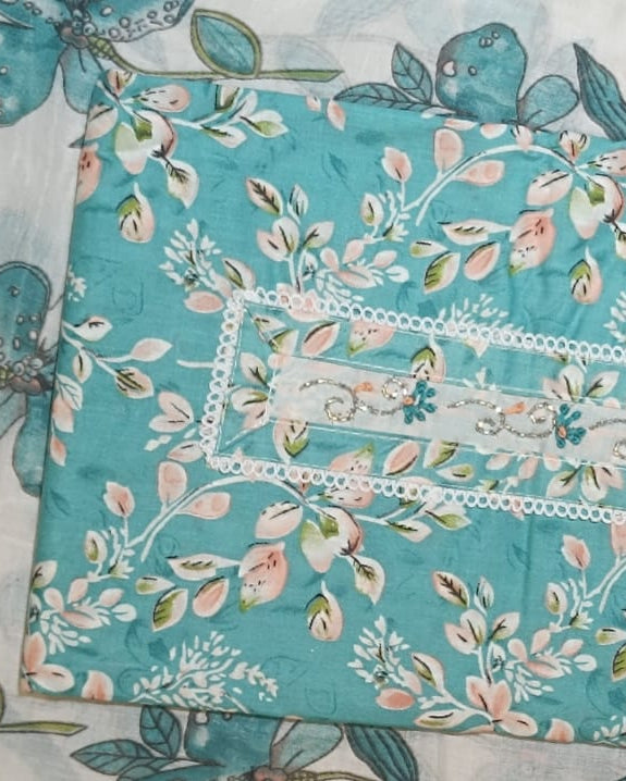Blue and white Mal Cotton printed fabric Unstitched Salwar Suit