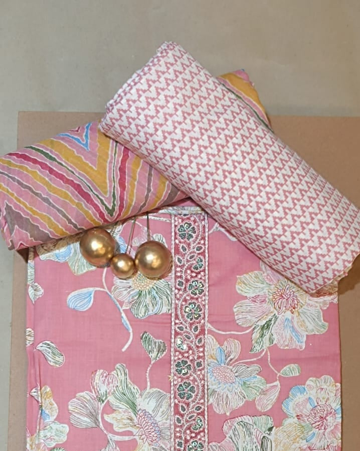 Pink Mal Cotton printed fabric Unstitched Salwar Suit