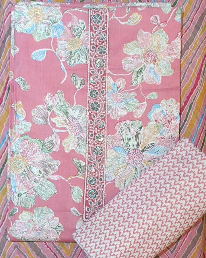Pink Mal Cotton printed fabric Unstitched Salwar Suit