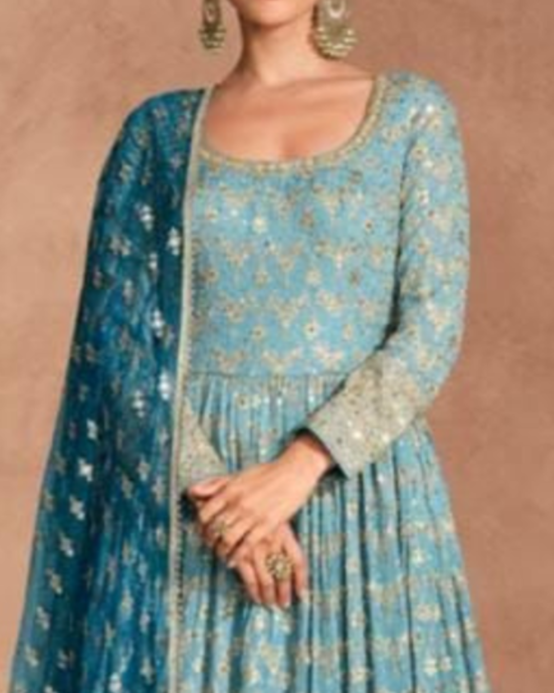 Blue Embroidered Real Georgette Readymade Anarkali Set