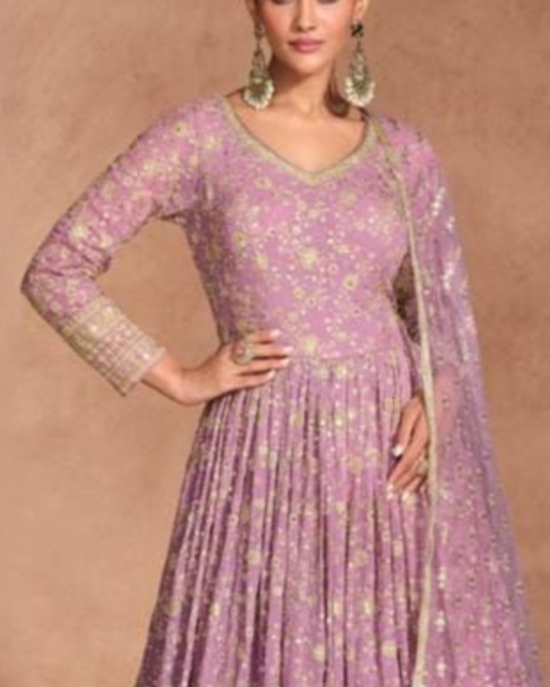 Pink Embroidered Real Georgette Readymade Anarkali Set