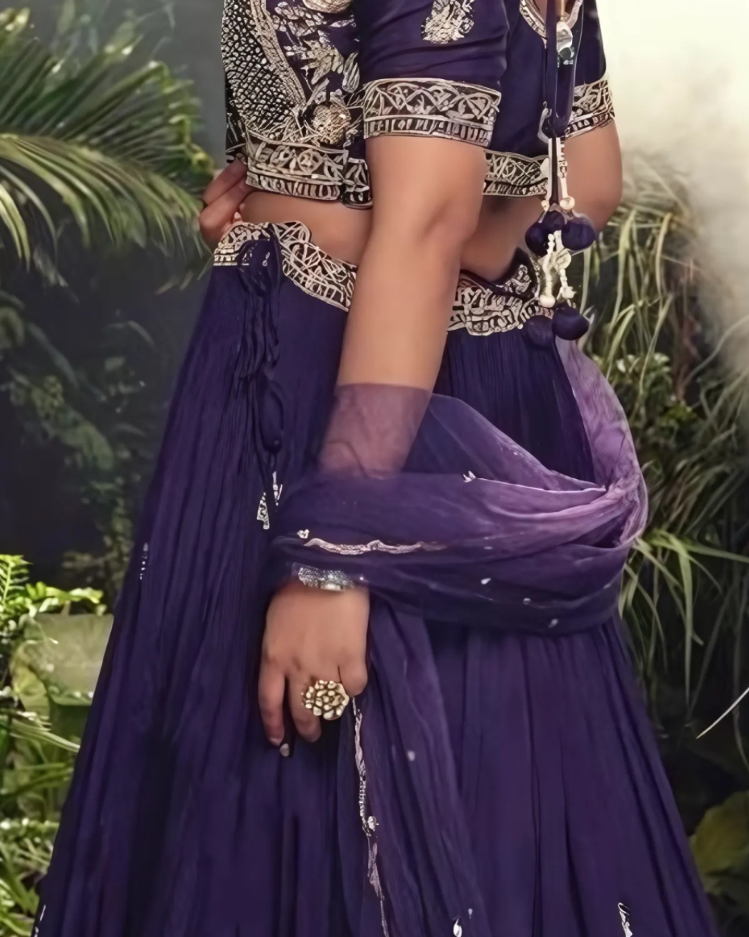 Purple Embroidered Heavy Silk Chinon Readymade Lehenga