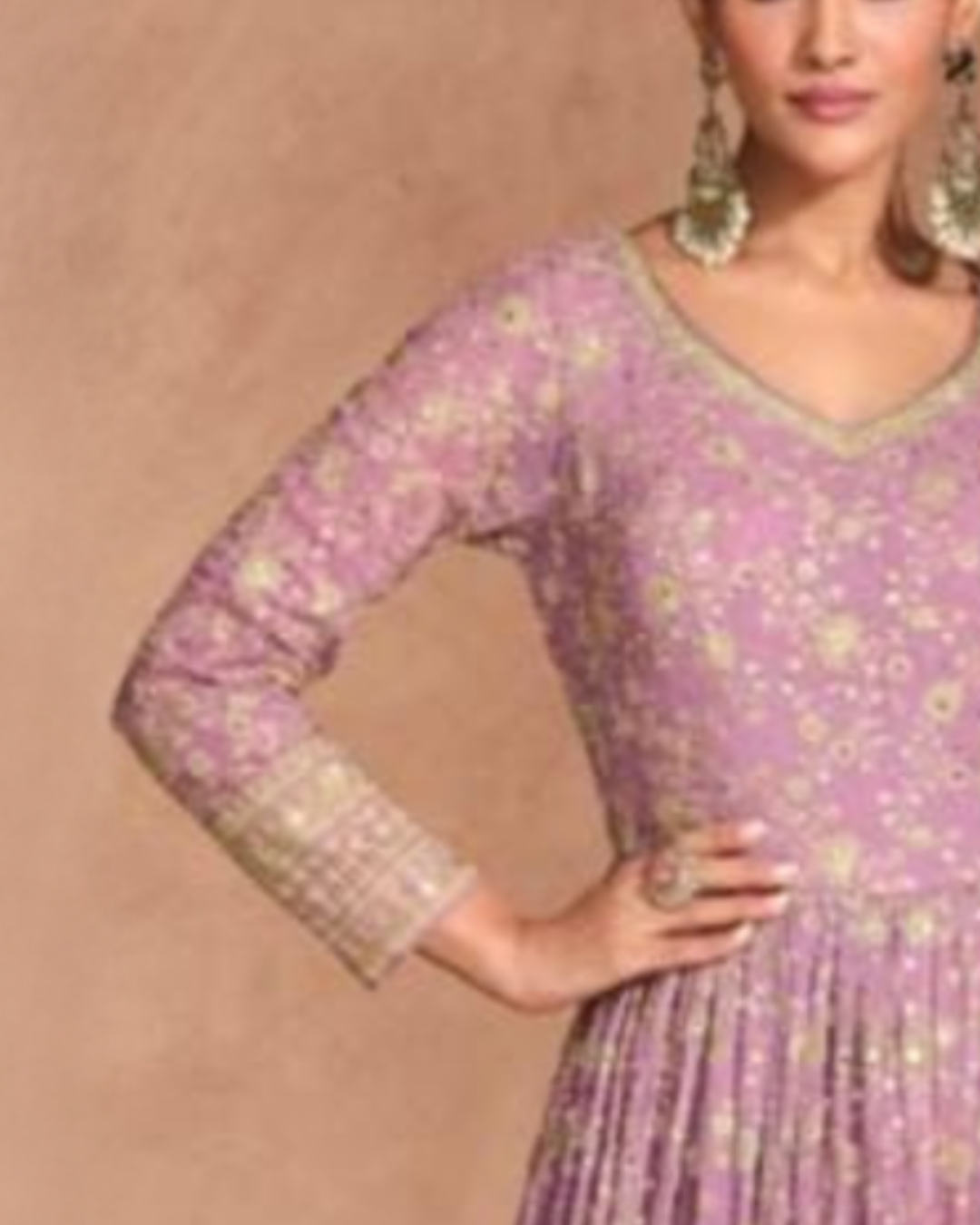 Pink Embroidered Real Georgette Readymade Anarkali Set
