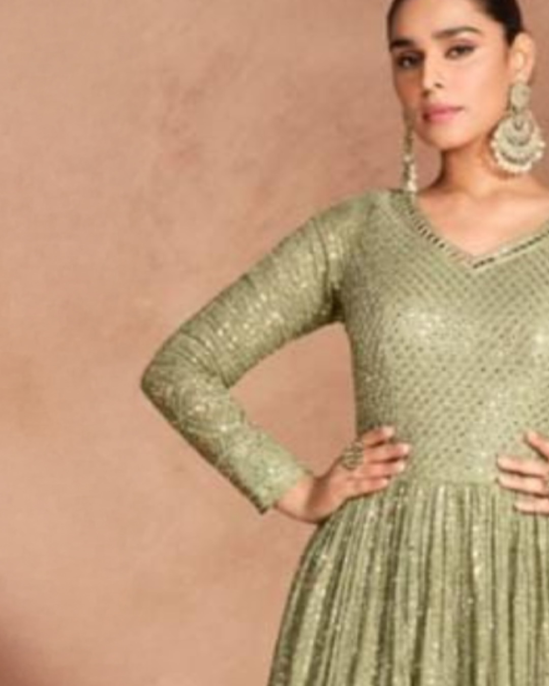 Pista Green Embroidered Real Georgette Readymade Anarkali Set