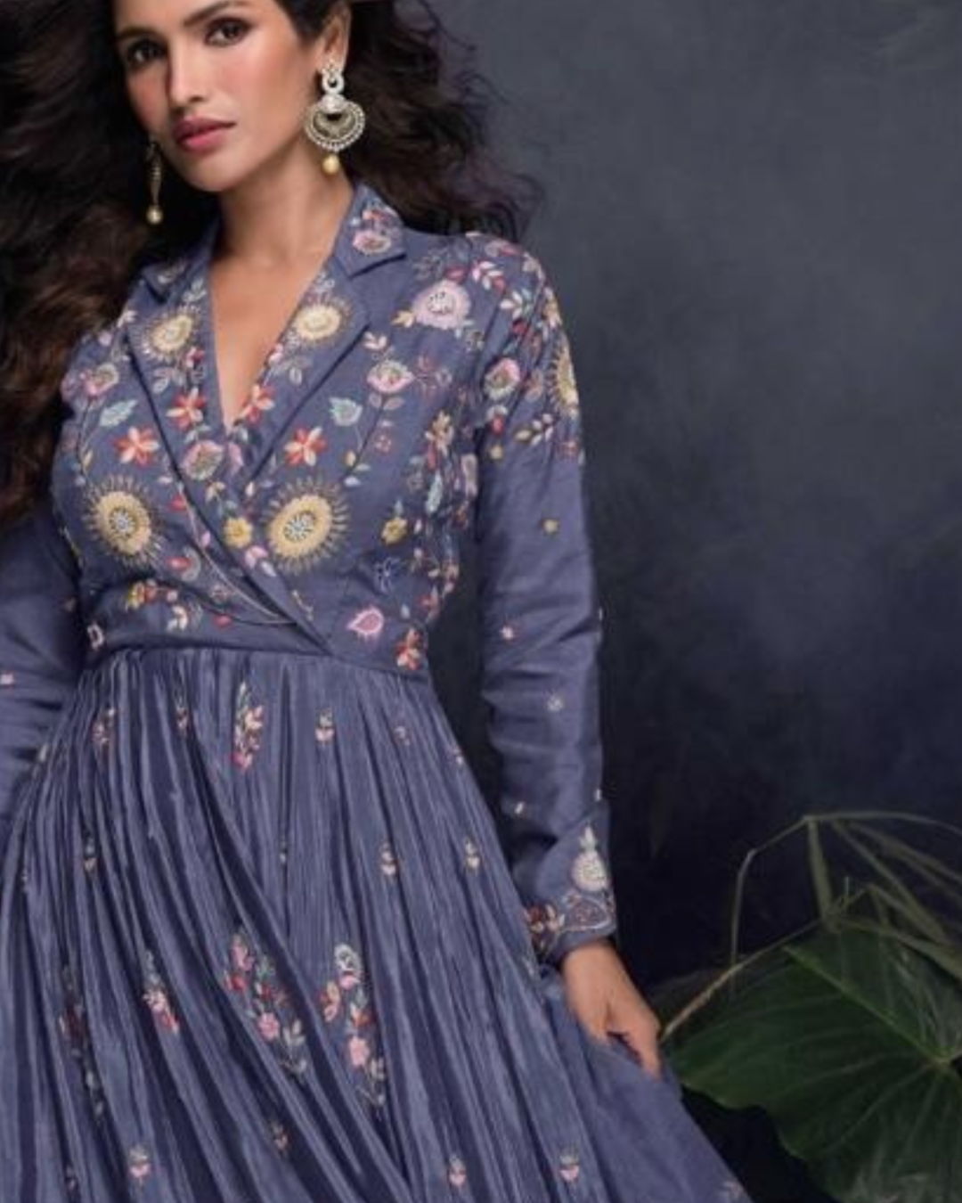 Lavender Heavy Embroidered Chinon silk Readymade Anarkali Set