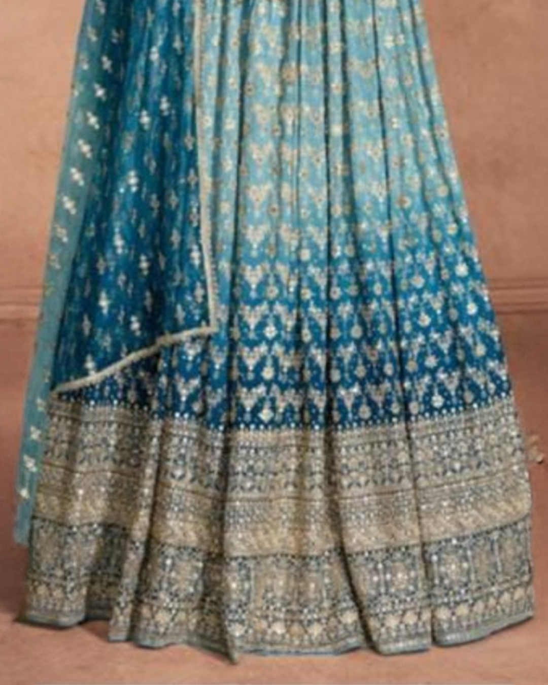 Blue Embroidered Real Georgette Readymade Anarkali Set