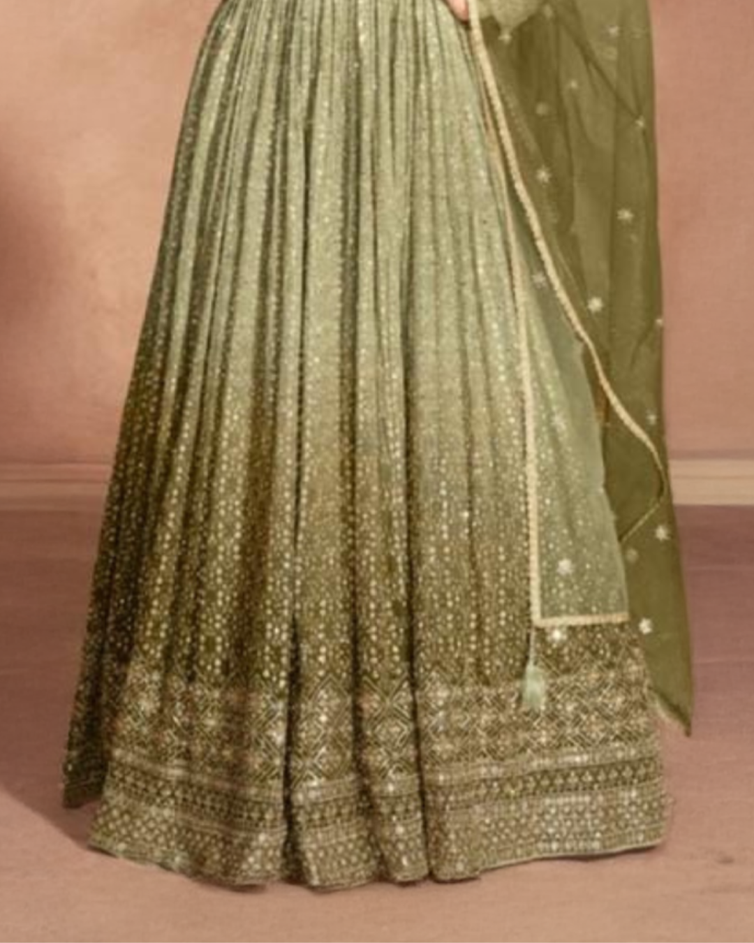 Pista Green Embroidered Real Georgette Readymade Anarkali Set