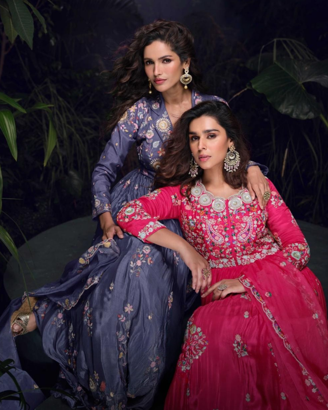 Pink Heavy Embroidered Chinon silk Readymade Anarkali Set