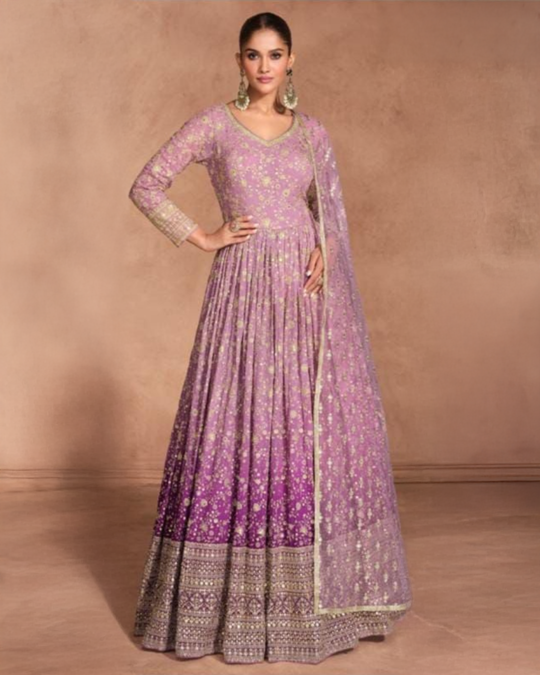 Pink Embroidered Real Georgette Readymade Anarkali Set